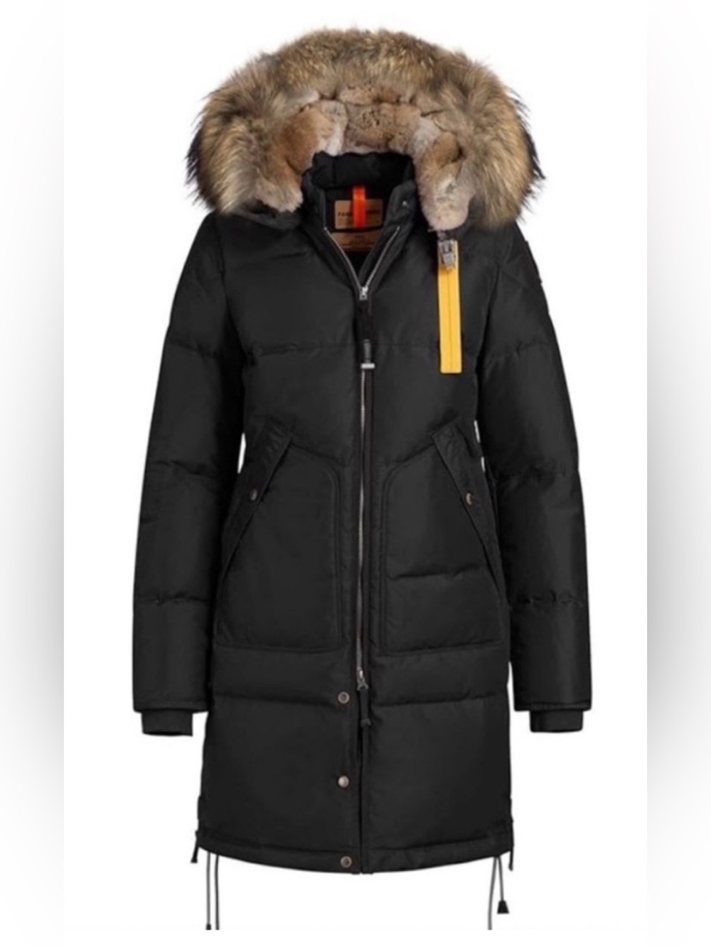Parajumpers Black Long Puffer Coat with Fur-Trim Hood